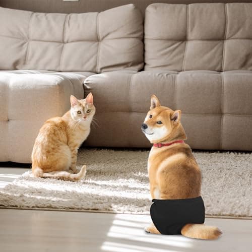 Magrimaxio Couche pour Chien Femelle, Culotte Chiennes, Lot de 3 Couches Chien Lavable avec 30 Serviettes Hygiéniques, Couche pour Chiennes en Chaleur, Culotte Menstruelle pour Chien, Noir (L)