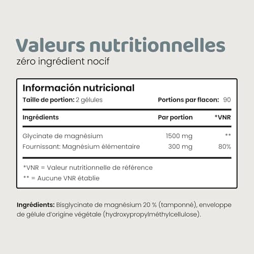 Magnesium Bisglycinate 1500mg, 3 Mois, 300mg de Magnesium Pur Élémentaire en Poudre, 180 Gelules de Magnesium Bio, Magnésium Bisglycinate/Bisglycinate de Magnésium Bio, VitaBright Magnesium Glycinate