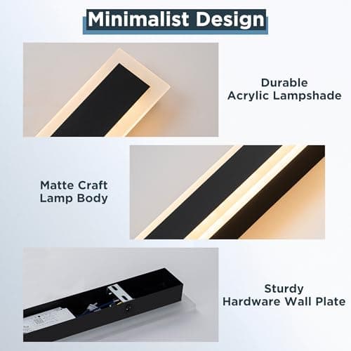 FTL LED 60CM Longue Applique Murale Exterieur 18W Applique Murale Rectangulaire,Blanc Chaud 3000K Noire Lumière Appliqu Murale Acrylique Luminaire Extérieur IP65 Étanche Éclairage Mural pour Jardin
