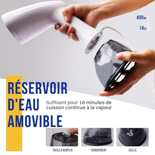 Rolipo Défroisseur Vapeur,1640W Fer à repasser portable haute puissance pour la maison, le bureau, le voyage, réservoir d'eau de grande capacité de 400ML, Voyage Vapeur Steamer,Blanc