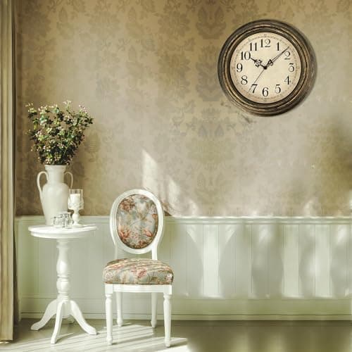 Horloge Murale Vintage, Horloge Silencieux Classique de 30cm pour Salon, Chambre de Coucher ou Bureau, Alimenté par Piles (Chiffres Arabes)