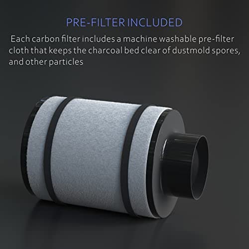 Aygrochy Filtre à charbon 100 mm, filtre à air, filtre à carbone, filtre d'échappement, filtre de culture pour ventilateurs tubulaires, filtre anti-odeurs, 365 m3/h (longueur 300 mm)