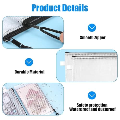LANAFAY 12 Pcs Pochette Document Zippée A6, Étanche Pochette Rangement, PVC Pochette Plastique Zippée, Transparentes Mesh Zipper Pouch, pour Voyage, Cosmétiques, Bureau Documents Organisation