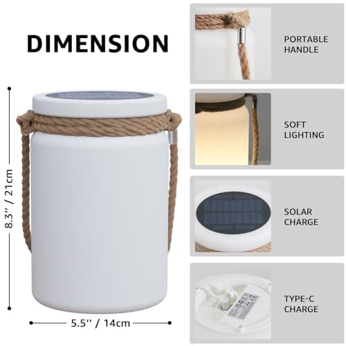 RWWR Lampe de Table Solaire LED 8 Couleurs Lampe de Table Exterieur sans fil avec remote Dimmable 2 in1 Rechargeable Lampe de Table Pile IP44 Pour Balcon Jardin Terrasse camping (A)