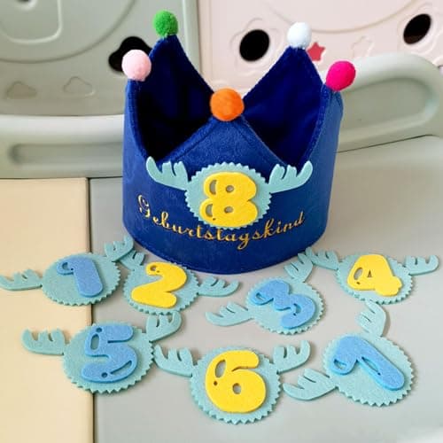 DKDDSSS Bébé Anniversaire Couronne, Chapeau Anniversaire Enfant avec des nombres interchangeables de 1-8, Bleu Tiara Bébé Accessoires pour Décoration Anniversaire Fête Garçon Fille