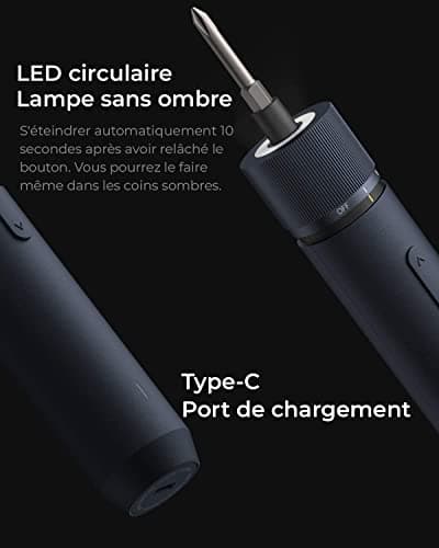 HOTO Visseuse sans Fil 3,6V, Tournevis Electrique 4N.m, 12 Embouts en Acier S2, Conception Tout-en-un, Charge Type C, Lumière LED sans Ombre, 3 Réglages du Couple, Batterie 1500 mAh