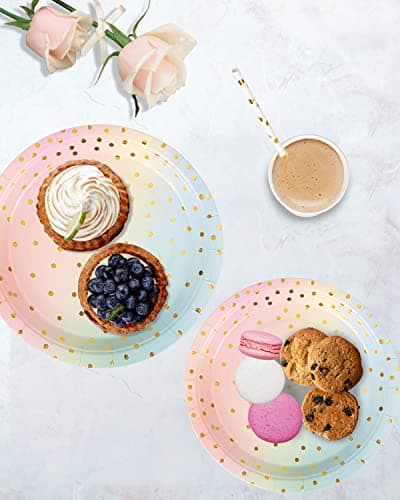 Vaisselle Jetable Anniversaire Pastel, 125 Pièces Vaisselle Jetable Decoration Anniversaire Set Comprendre Assiettes en Papier, Serviettes, Paille, Tasses pour Douche Nuptiale, Fiançailles, Mariage