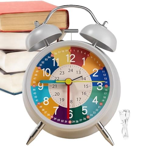Besreey Réveil analogique pour,Horloge analogique pour - Horloge d'apprentissage silencieuse et sans tic-tac pour avec veilleuse | Horloge en métal pour Apprendre à Lire l'heure, Aide pédagogique