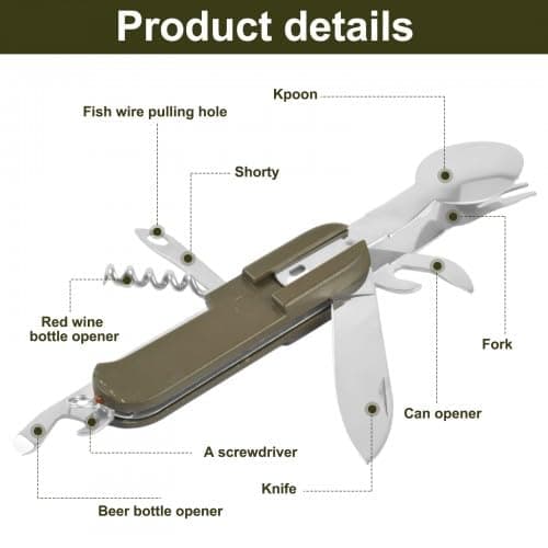 Dokeno 2 Pièces Vaisselle Pliante en Acier Inoxydable, Couverts de Camping Portable avec Sac Oxford, Couvert Multifonction Camping pour la Randonnée en Plein Air, Pique-Nique, Voyage