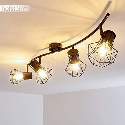 Plafonnier Bardhaman, lampe de plafond en métal noir, 4 flammes, 4 x E27 douille, spot au design rétro/vintage en grille et effet de lumière au plafond, sans ampoules