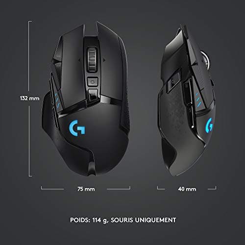 Logitech G502 LIGHTSPEED Souris sans Fil, Capteur Gaming HERO 25K, 25 600 PPP, RGB, Ultra-Léger, 11 Boutons Programmables, Batterie Longue Durée, POWERPLAY-compatible, PC, EU Packaging - Noire