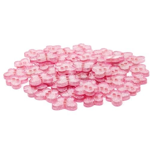 Lot de 50 boutons en résine Motif papillon Rose pailleté 13 mm