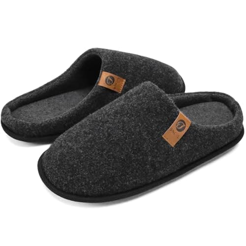 ONCAI Chaussons Homme Pantoufles à Hiver Chaussures Chaudes pour La Maison en Mousse à Mémoire de Forme, Laine en Peluche Doublée Avec Semelle en Caoutchouc Antidérapante Pur Noir Taille 43
