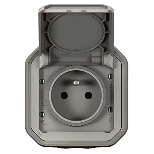 LEGRAND - Prise Etanche IP55 avec Terre Plexo - Prise 2P+T 16A Complète avec Volet - Pour Pose en Apparent - Gris