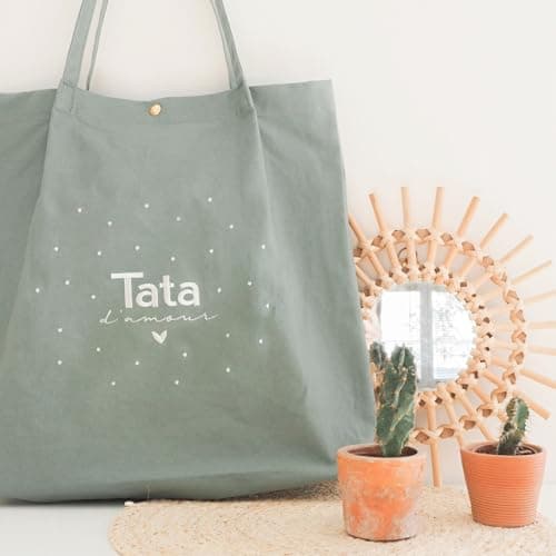 Manahia tote bag brodé tata - Tata d'amour - Cadeau tata - Sac tata - Sac cabas brodé avec poche - Cadeau tante, soeur, belle soeur - Annonce Grossesse tata - anniversaire tata
