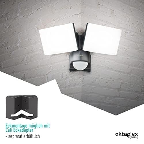 Oktaplex Lighting Spot LED avec détecteur de mouvement extérieur Cali Dos Motion - IP65 - Deux têtes 40 W 3000 K - Blanc chaud - Projecteur extérieur anthracite avec fonction maître
