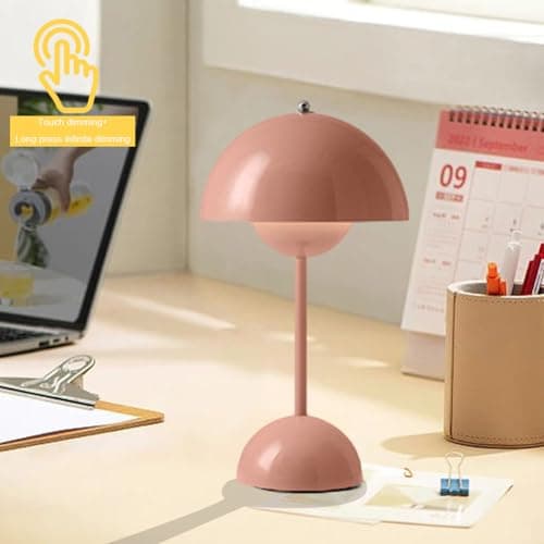 RuiDay Lampe Champignon, Lampe de Chevet LED à Chargement sans fil, Lampe de Bureau Réglable à 3 Modes de Luminosité, Lampe de Bureau Décorative Rétro pour Chambre, Bureau et Restaurant(Rose)