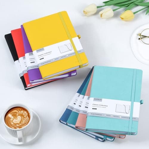 POPRUN Lot de 8 Carnet de notes classiques lignés A5, Cuir végétalien rigide Cahier, Carnet de Voyage Journal Couverture Imperméable avec Porte-stylo,Fermeture Élastique,Pochette Extensible, 14 x 21cm