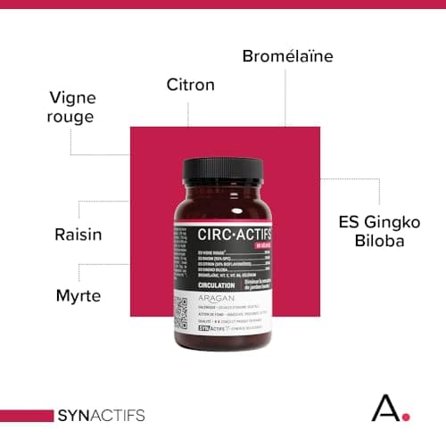 ARAGAN Synactifs Lot de 2 Circactifs | Complément Alimentaire Circulation, Jambes Lourdes | Vigne Rouge, Raisin, Citron, Sélénium, Huile essentielle | 60 gélules | 1 mois de prise Fabriqué en France