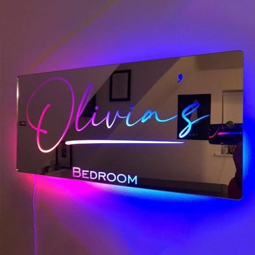 Smile lab Miroir LED Personnalisé avec Nom, Miroir Mural pour Chambre et Salon, Veilleuse Nom Personnalisée, Idée Cadeau pour Noël et Anniversaire, Parfait pour Les Mères, Les Épouses