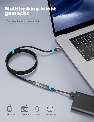 CAKOBLE rallonge thunderbolt 4,[40Gbps 240W] Câble d'extension usb c male femelle, 8K@60Hz Cable rallonge usb c 40gbps Compatible Hub,Dock,Switch,SSD,eGPU,Laptops, Display,Monitor,VR,iPhone 16 50cm