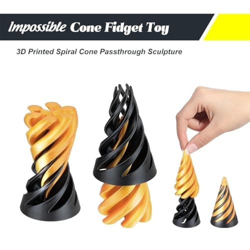 Impossible Cone (3PCS), 3D Imprimé Spiral Cone Fidget Toy, Jouet de Cône en Spirale, Sculpture de passthrough Pyramide, Stress Relief décorations de Bureau pour Enfants Cadeau pour Adultes - Or