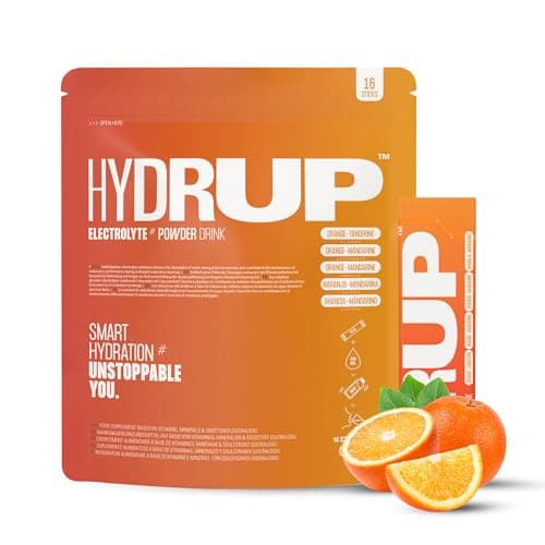Hydrup electrolytes hydratation en poudre - Formule en poudre avec vitamines et minéraux pour une hydratation rapide - 1733 mg d'électrolytes par portion (16 unités, Orange-Mandarine)