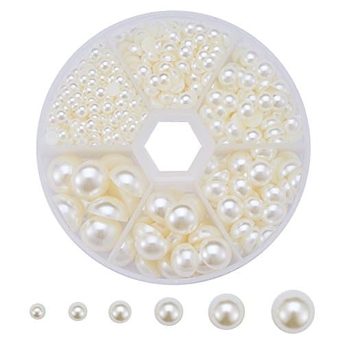 PH PandaHall Lot de 690pcs Environ/Boite Imitation Perle ABS Acrylique Dome Cabochons, Demi Rond, Beige, 4-12x2-6mm
