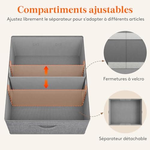 Lifewit Boite Rangement Vetement Lot de 4, Rangement Armoire Placard Pliable, Organisateur Tiroir Vetement avec Cloison Amovible, Rangement Dressing, Casier de Rangement 40L(50x40x20cm), Gris Clair