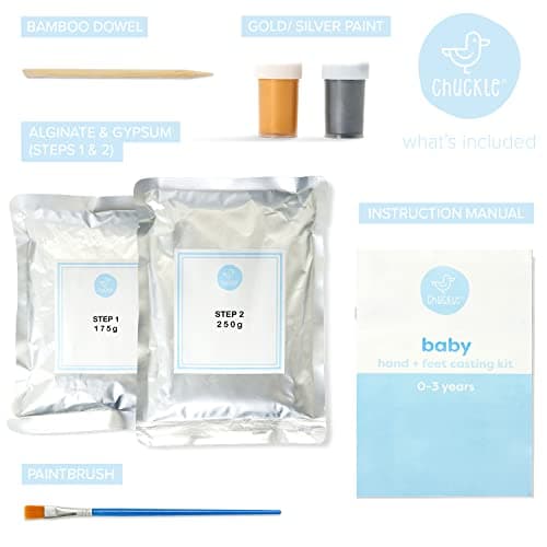 chuckle - Kit de Moulage Main & Pied de Bébé Empreinte 3D avec Peintures Or & Argent (0-3 ans) - Facile à Utiliser & Non Toxique - Décoration, Cadeau Original & Souvenir
