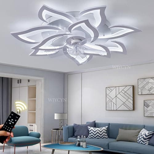 WJYCYN Ventilateur de plafond à LED avec éclairage Plafonnier à LED dimmable Plafond de salon moderne avec ventilateur Plafonnier géométrique créatif DIY pour la chambre à coucher (Blanc, Ø81cm 145W)