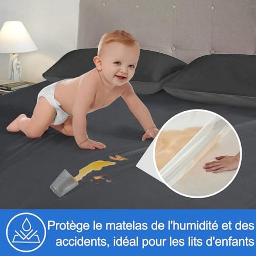 Protège Matelas 140x200 cm imperméable, Protège-Matelas Gris pour Incontinence Lavable,Premium Respirant Housse Matelas, surmatelas imperméable pour Enfant-surmatelas imperméable - Gris