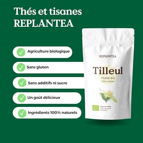 TILLEUL TISANE BIO 100g (50 Tasses) | Infusion Tilleul, Tisane Fleurs Tilleul, Lime Blossoms Tea | Tilia Cordata REPLANTEA
