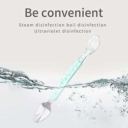 Cuillere Bebe, Cuillere Bebe Silicone 1er Age Bebe Sans Bpa Nourriture Complémentaire Gratter Des Fruits s'Adapte à La Bouche De Bébé Passe Au Micro-Ondes, Au Lave-Vaisselle Et Au Congélateur (Bleu)