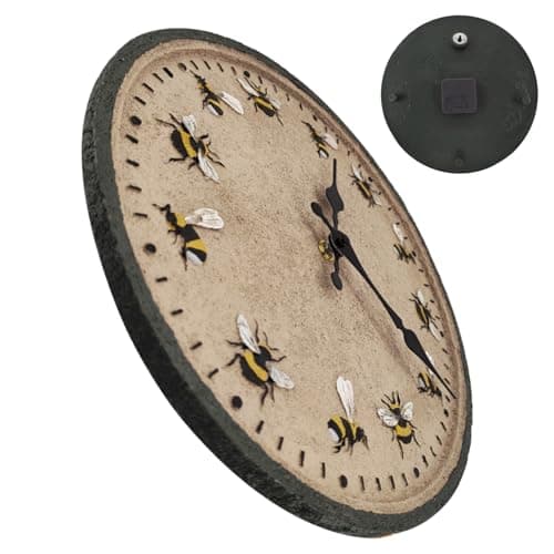Yililay Horloges de Jardin extérieures étanches, Horloge extérieure 12 '' Horloge de Jardin Ronde ip44 Horloge Murale étanche Abeille décorative extérieur Horloge de Cuisine