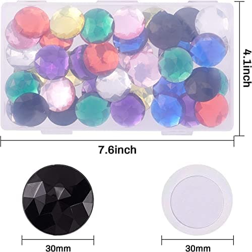 FINGERINSPIRE 48Pcs 30mm Dos Plat Rond Strass Acrylique en Plastique Auto-Adhésif Cercle Gemmes Coller sur des Bijoux (8 Couleurs Mixtes) pour la Fabrication de Costumes Cosplay