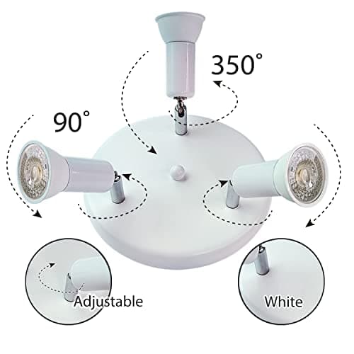 Sweier Plafonnier 3 Spot Blanc, Rond Orientable Plafonnier 5W Spot Fourni avec 3 ampoules GU10 430LM Blanc Froid 6000K, Idéal pour Chambre, Cuisine, Salon de Plafonnier Spot