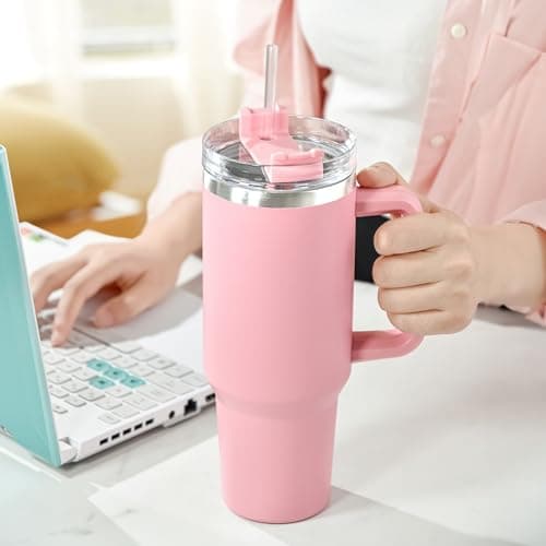 FECBK Mug Isotherme avec Paille et Poignée 1.2L, Tasse Isotherme 100% Anti-fuite, 34 Heures Froid, 12 Heures Chaud, Gobelet en Acier Inoxydable, Lavable au Lave-Vaisselle, Teal
