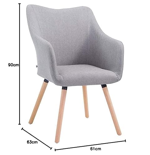 CLP Chaise De Salle A Manger McCoy V2 Tissu avec Accoudoir I Rembourrage Confortable I Fauteuil De Salon Piétement Bois I Chaise Scandinave, Couleur:Gris, Couleur du Cadre:Natura