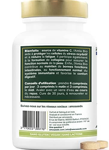 Amla BIO 180 comprimés de 500mg | Peau, Cheveux, Digestion | Amalaki, Groseille Indienne | Qualité Supérieure