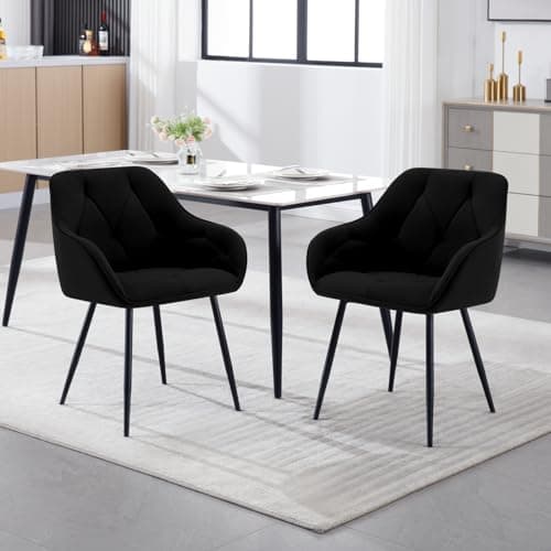 WOLTU Lot de 6 Chaises de Salle à Manger, Chaises de Cuisine Rembourrées avec Dossier, Accoudoirs, Pieds en Métal, pour Salon, Bureau, Coiffeuse, en Velours, Noir, EZS02sz-6