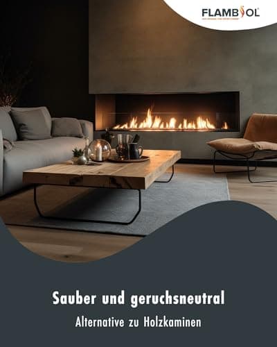 FLAMBIOL Bioéthanol 96,6% Premium 6 x 1 L - pour Cheminée de Table, Cheminée & déco de Jardin - sans Fumée ni suie - A Base de maïs & de Betteraves
