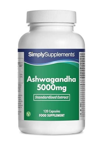 Ashwagandha 5000mg avec Vitamine B6 & B12 | 25mg de Withanolide | Réduit la fatigue | 120 Gélules = 2 Mois de Bienfaits | Adapté aux Végétariens & Végétaliens