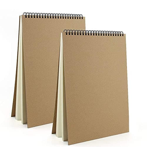 VEESUN Carnet Dessin A4, 2pcs Cahier Reliure Spirale avec Couverture Rigide Croquis Papier Materiel avce Pages Blanches Convient à Crayon Stylo Aquarelle D'art, 160GSM 60 Pages