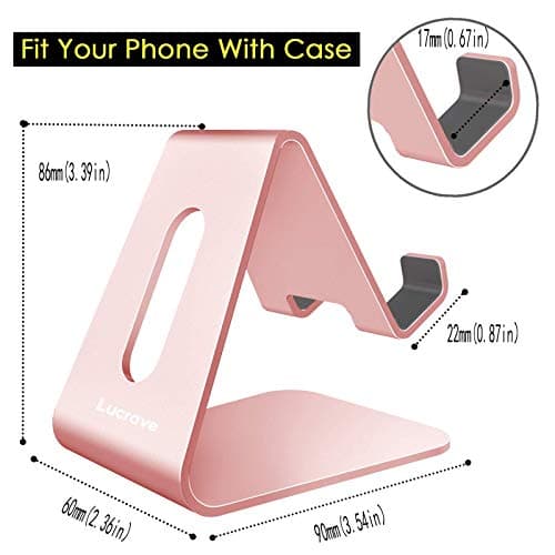 Lucrave Support Téléphone, Support de Bureau en Aluminium Compatible avec iPhone 16 15 14 13 12 Mini Pro Max XS Max XR X Se 8 7 6 6s Plus Huawei Mate 60 Pro, Samsung S23 S22 S21-Or Rose