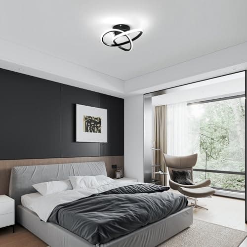 Comely Plafonnier LED Moderne, Luminaire Plafonnier Noir 30W 3375LM, Lampe de Plafond en Forme de Fleur pour Chambre à Coucher, Couloir, Cuisine, Salle de Bain, Lumière Blanche Froide 6500K Dia 30cm