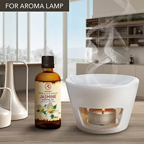 Huile Essentielle de Jasmin - 100ml - Jasminum Officinale - Huiles Essentielles Aromathérapie pour Diffuseurs - Visage - Sauna - Détente - Apaisant - Huiles de Bain - HE Jasmin
