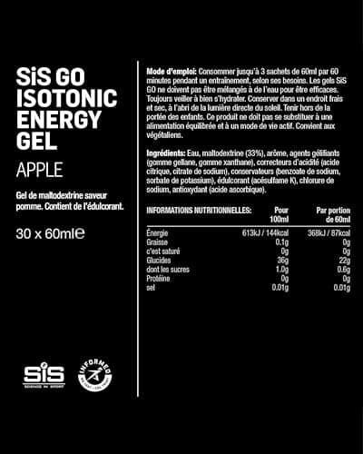 Science in Sport GO Isotonic Energy Gel 30x60ml Pomme, Vegan - Formule isotonique avec 22g de glucides, Excellente source d’énergie, Alternative optimale aux boissons isotoniques