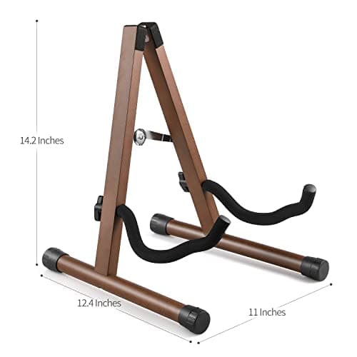 PlutuX Support de Guitare en Bois | Stand A Pliable Universel pour Guitare Acoustique | Electrique | Classique | Basse et Ukulélé | Porte Guitare Portable Support en Bois Dur Naturel Marron Foncé