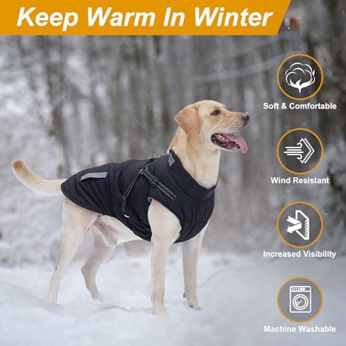 Manteau Chien avec Harnais Intégré, Manteaux d'hiver pour Chien Chaud en Polaire Impermeable, Veste Chien Hiver avec Réfléchissante pour Petits, Moyens et Grands Chiens